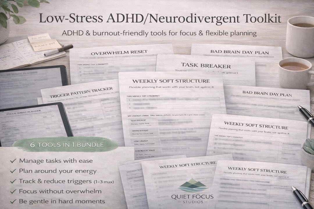 Low-stress ADHD Toolkit BUNDLE | Neurodivergent Planner Set | Executive ...