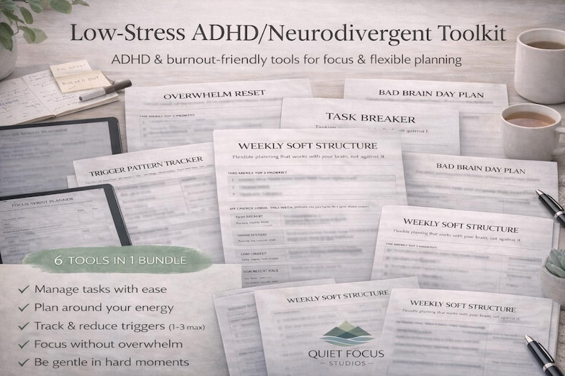 Low-stress ADHD Toolkit BUNDLE | Neurodivergent Planner Set | Executive ...