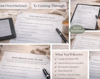 Plan awaryjny na Dzień Złego Mózgu | Arkusz ćwiczeń na kryzys neuroatypowy z ADHD | Planer niskiego poziomu energii | Plik PDF do druku