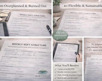Planejador Semanal de Estrutura Flexível para TDAH | Cronograma Flexível para Neurodivergentes | Planejamento Baseado em Energia | PDF para Impressão