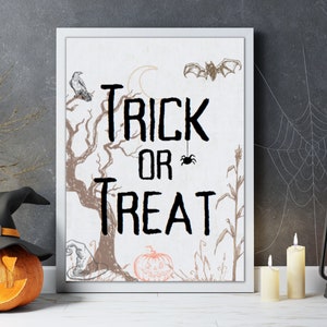 Halloween Trick or Treat Digital Download - PDF, Kids Halloween, Modern Halloween Illustration