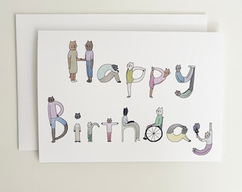 Cat Letters Birthday Card - 5x7