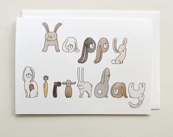 Tarjeta de cumpleaños con letras de conejo - 5x7