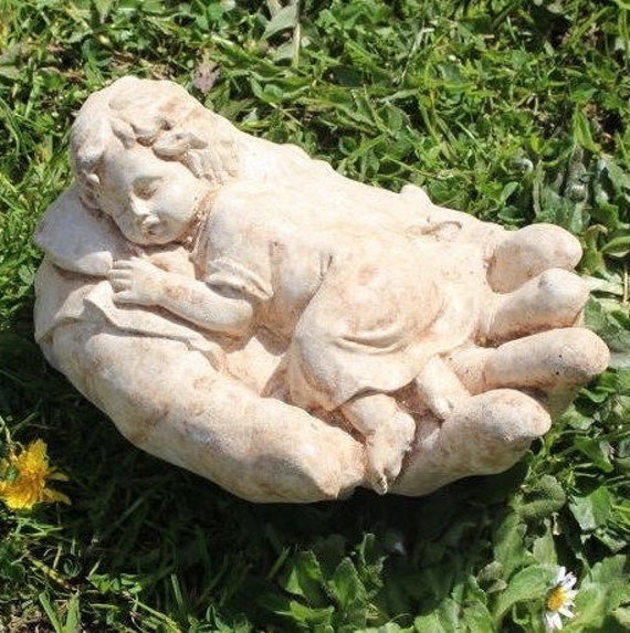 Cherub In Hand Stone Garden Ornament Child Baby Gift Idea Image 0