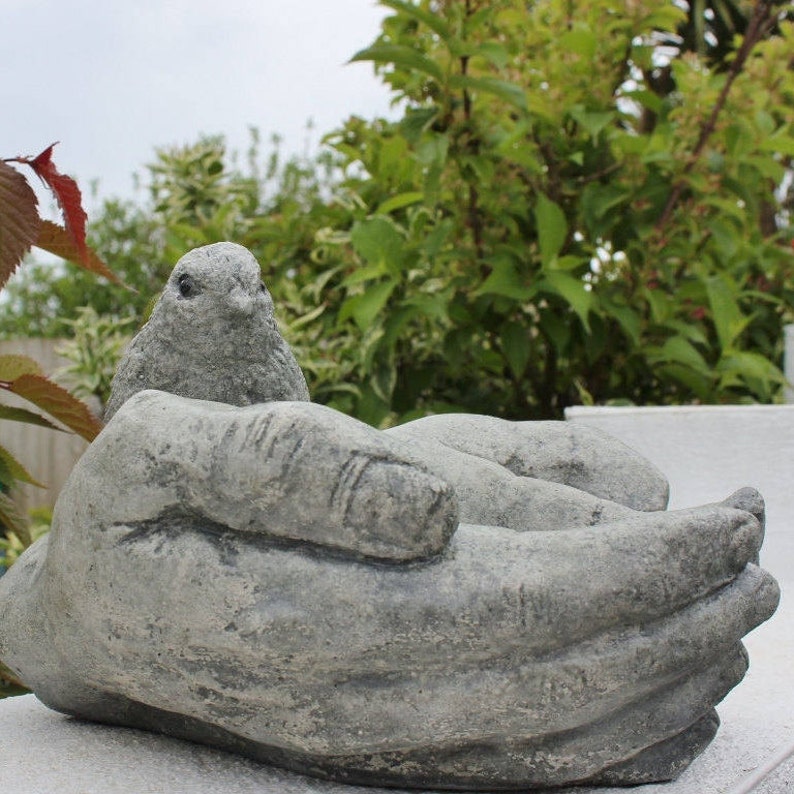 Bird In Hands Bird Feeder Bird Bath Stone Garden Etsy
