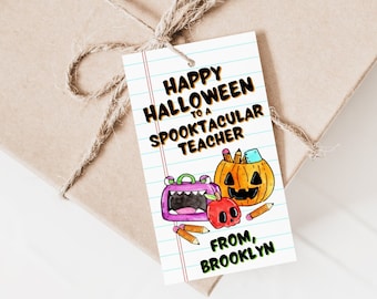 Teacher Halloween Tag, Editable Halloween Gift Tag, Teacher Halloween Gift Tag, Classroom Halloween Party, Printable Teacher Thank You Tag