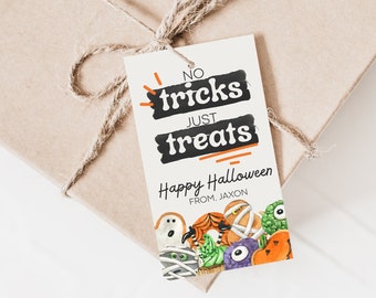 Halloween Party Favor Tag, Editable Halloween Favor Tag, Halloween Gift Tag, Halloween Birthday Party, No Tricks Just Treats, Halloween Tag