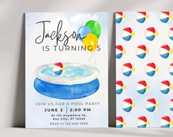 Pool Party Birthday Invitation, Digital Pool Party Birthday Invite, Canva Birthday Invitation Template, Editable Pool Party Birthday Invite