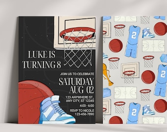 Basketball Birthday Party Invitation Template, Digital Basketball Birthday Invitation, Canva Birthday Invitation Template, Basketball Party