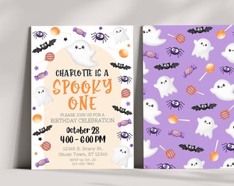 Halloween Birthday Party Invitation Template, First Birthday Invitation, Canva Party Invitation Template, Spooky One First Birthday Party