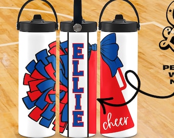 Cheerleader Water Bottle – Personalized Cheer 20oz Stainless Steel Tumbler – Cheerleading Gift – Custom Sport Bottle with Cheerleader Name