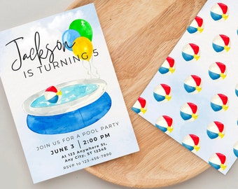 Pool Party Birthday Invitation, Digital Pool Party Birthday Invite, Canva Birthday Invitation Template, Editable Pool Party Birthday Invite