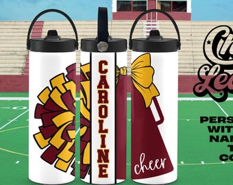 Cheerleader Water Bottle – Personalized Cheer 20oz Stainless Steel Tumbler – Cheerleading Gift – Custom Sport Bottle with Cheerleader Name