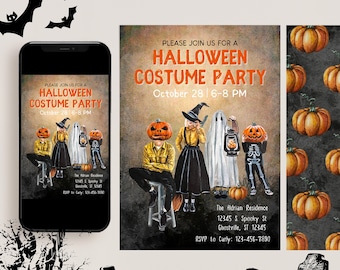 Halloween Party Invitation Template, Costume Party Invitation, Canva Party Invitation Template, Family Halloween Party Invitation