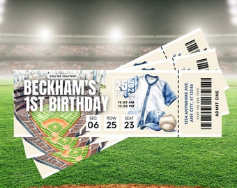 Baseball Ticket Birthday Party Invitation Template, Digital Baseball Birthday Invitation, Canva Birthday Invite Template, Baseball Ticket