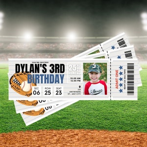 Baseball Ticket-Geburtstags-Party Einladung Vorlage, Foto Baseball-Geburtstagseinladung, Bild-Geburtstag-Einladung, Baseball-Karte