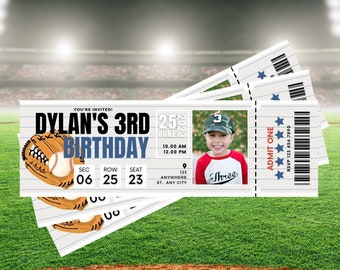 Baseball Ticket Birthday Party Invitation Template, Photo Baseball Birthday Invitation, Picture Birthday Ticket Invitation, Baseball Ticket