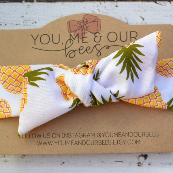 Pineapple Fabric Headwrap; Pineapple Print Stretch Fabric Baby Headwrap; Top Knot Baby Headband; Baby Headwrap; Headwrap; Headband