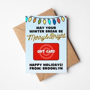 Holiday Teacher Gift, Gift Card Holder, Teacher Gift, Co-worker Holiday Gift, Teacher Appreciation Gift; Winter Break Gift, Merry & Bright