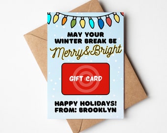 Holiday Teacher Gift, Gift Card Holder, Teacher Gift, Co-worker Holiday Gift, Teacher Appreciation Gift; Winter Break Gift, Merry & Bright