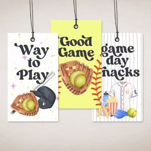 Softball Snack Bag Tags, Sports Snacks, Team Snacks, 3 Softball Printable Tags, Post Game Snack, Team Mom, Snack Tag, Kids Sports Tag image 1