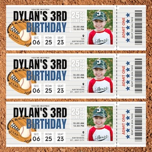 Baseball Ticket-Geburtstags-Party Einladung Vorlage, Foto Baseball-Geburtstagseinladung, Bild-Geburtstag-Einladung, Baseball-Karte