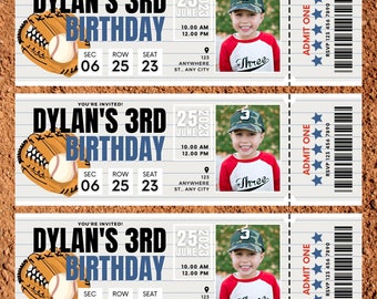 Baseball Birthday Ticket Invitation Template with Photo (Digital Download), Baseball Party Invitation, Baseball Ticket Canva Template