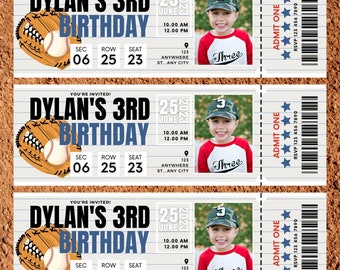 Baseball Ticket Birthday Party Invitation Template, Photo Baseball Birthday Invitation, Picture Birthday Ticket Invitation, Baseball Ticket