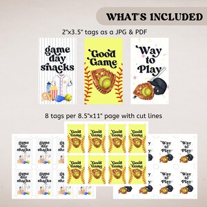 Softball Snack Bag Tags, Sports Snacks, Team Snacks, 3 Softball Printable Tags, Post Game Snack, Team Mom, Snack Tag, Kids Sports Tag image 3