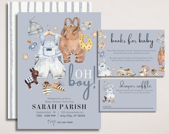 Boy Baby Shower Invitation Template, Boho Baby Shower Invitation, Digital Baby Shower Invitation, Boy Baby Shower Bundle, Books for Baby