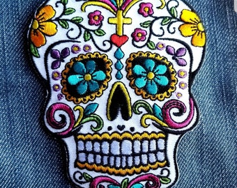 Skeleton Tattoo Patch Ornate Skull Dia de los Muertos Large 7 X 5 Embroidered Sugar Skull Applique Patch Biker Patch Day of the Dead