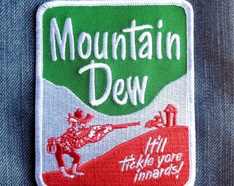 Vintage Mountain Dew Hillbilly "It'll Tickle Yore Innards! Embroidered Patch 4"x3 1/2"