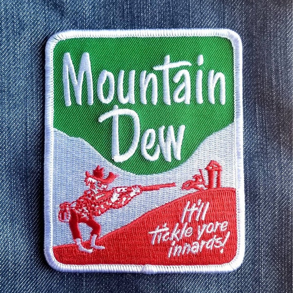 Vintage Mountain Dew Hillbilly "It'll Tickle Yore Innards! Gestickter Aufnäher 4"x3 1/2"