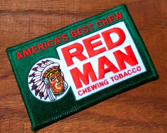 Vintage 1980's  Red Man Chewing Tobacco Embroidered Iron On Patch