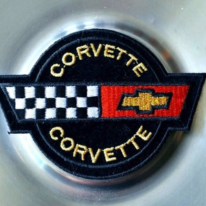 Vintage Chevy Corvette Embroidered Racing Iron On Patch 4" X 2 3/4"