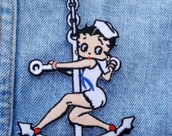 Classic  Sailor Girl Betty Boop Embroidered Iron-on Patch 4" X 3"