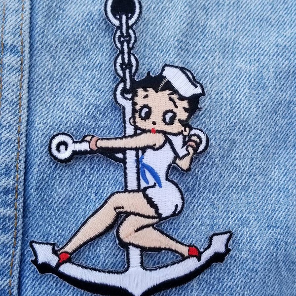 Classic  Sailor Girl Betty Boop Embroidered Iron-on Patch 4" X 3"