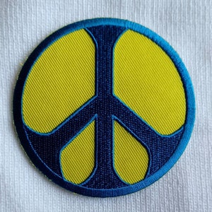 Peace Symbol Blue & Yellow Embroidered Iron On Patch 3 inches