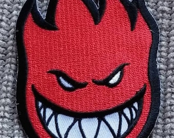Vintage 90s Red Spitfire Bighead NOS Skateboarding Embroidered Iron On Patch 3&quot; 1/2  X 2 1/2&quot;