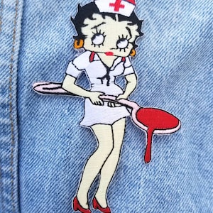 Classic Nurse Betty Boop Embroidered Iron-on Patch 4&quot; X 2 3/4&quot;