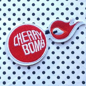 Vintage Style Red Cherry Bomb Iron-On Patch – Punk Rockabilly Embroidered Girl - 74