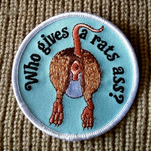Vintage Who Gives A Rats Ass? Embroidered Biker Iron On Patch 3"