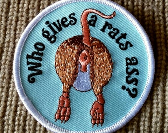 Vintage Who Gives A Rats Ass? Embroidered Biker Iron On Patch 3"