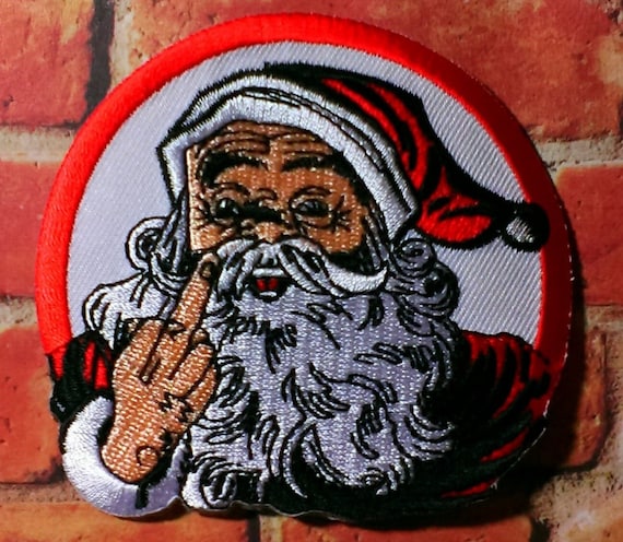 santa giving the finger embroidered iron on patch