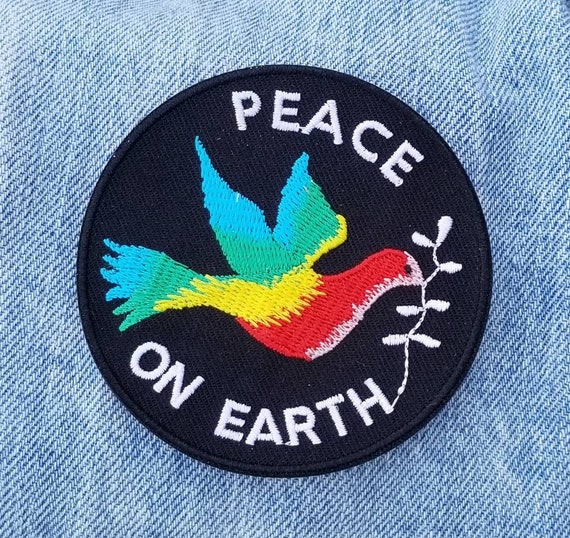 Vintage Peace On Earth Embroidered Iron On Patch 3 inches