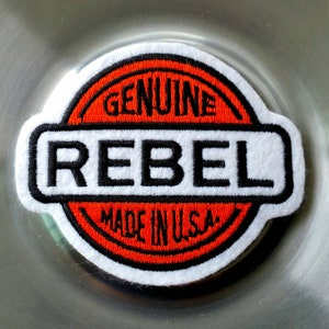 Genuine Rebel Made In The USA Embroidered Biker Iron On Patch 3 1/2&quot; X 3&quot;