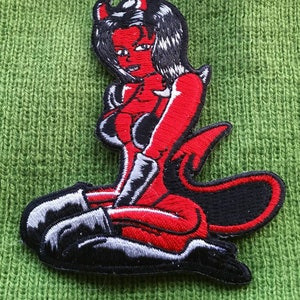 Devil Girl Pin Up  Embroidered Biker Iron On Patch 3&quot; X 3&quot;