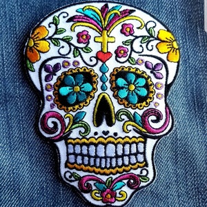 Calavera Sugar Skull Embroidered Patch Iron On 4&quot; X 3&quot;