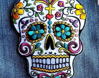 Calavera Sugar Skull Embroidered Patch Iron On 4" X 3"