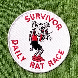 Vintage Survivor Daily Rat Race Iron On Embroidered Racing Patch 3&quot;